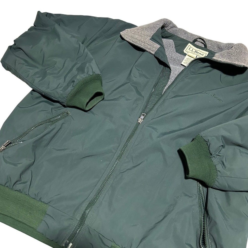 LL Bean VTG Warm-up Jacket Mens L Green Fleece Lined Full Zip Bomber 90s Vintage